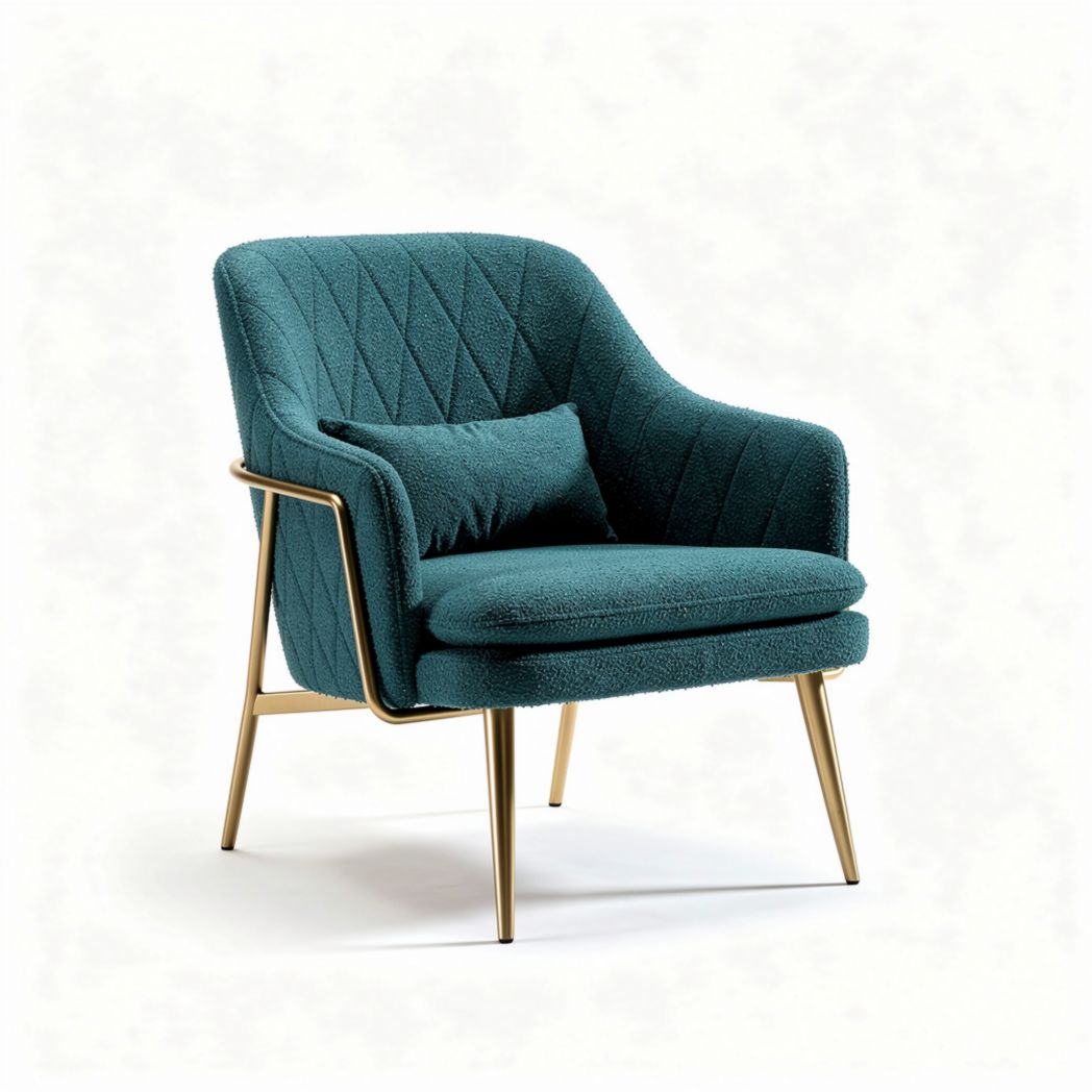 Cadeira de design em tecido felpudo verde com estrutura metálica dourada 80 x 80 x 85cm