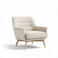 Poltrona de tecido em tom claro com estrutura de madeira 80 x 80 x 90cm