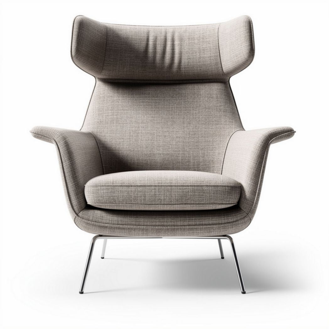 Cadeira de design moderno em tecido bege com estrutura metálica 75 x 80 x 100cm